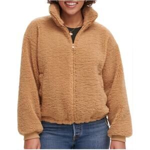 Levi's Womens Full Zip Teddy Sherpa Jacket Small Camel Tan Long Sleeve EUC